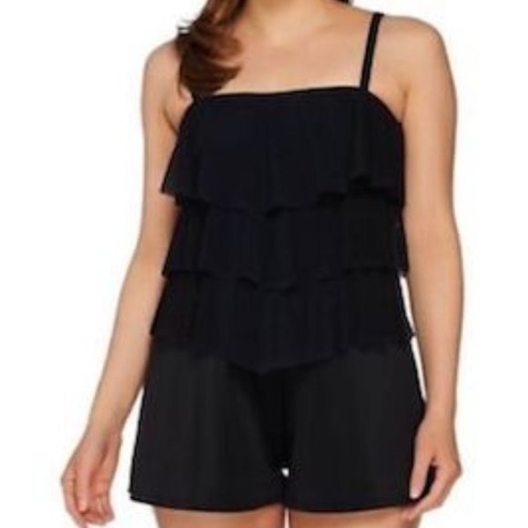 NWT $85 Fit 4 U Bandeau V-Tiered Mesh Romper Swimsuit Size 12 - Picture 2 of 4